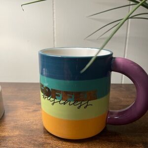 Tabitha Multicolor Striped Mug with Purple Handle